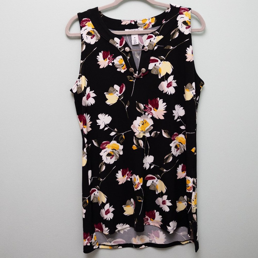 LIKE NEW - WHBM Black Tunic with Floral Print
